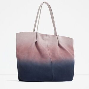 ZARA Ombre Leather Tote Multicolor Pink Blue Purple sueded
